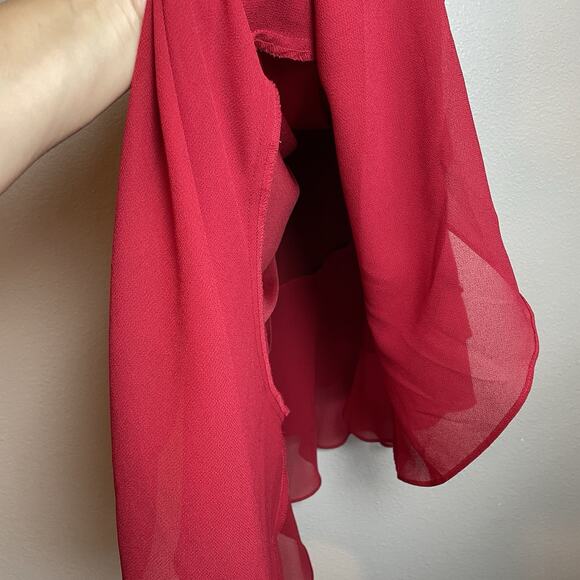 Vtg Y2K Ruby Red Wine sz 12 Ruched Midi Asymmetrical Dress Brooch Pins Fairy - Picture 4 of 7